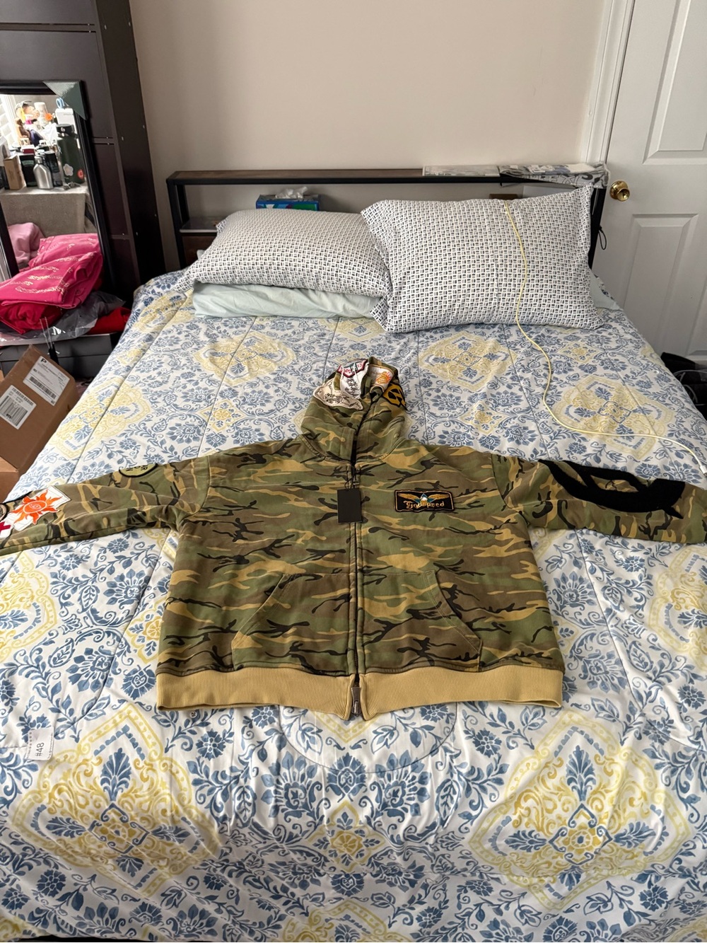 Godspeed Mens Camo Zip-Up Hoodie Jacket with Patch Detail - Green